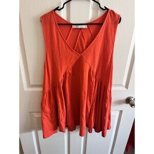 Free People Beach Small Orange Ruffle Sleeveless Tunic Top Mini Dress Resort